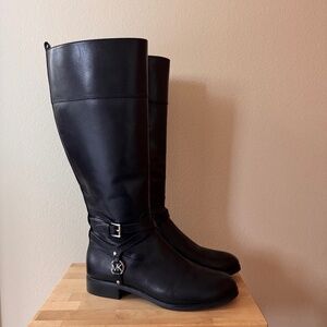 Michael Kors Preston Wide Calf Black Leather Riding Boots - Size 9.5 (like new)